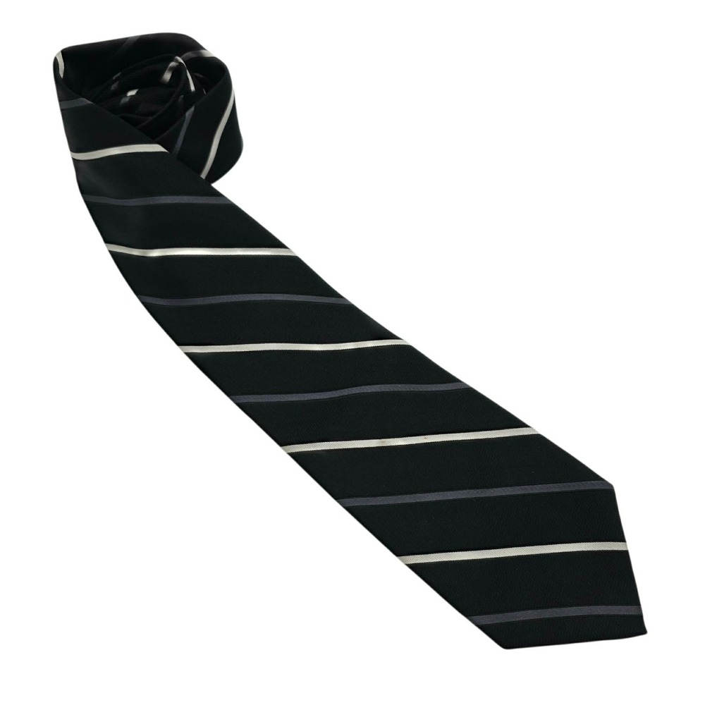 Beau Brummel Soho Tie Black Silver Stripe Handmade 100% Silk Designer Necktie